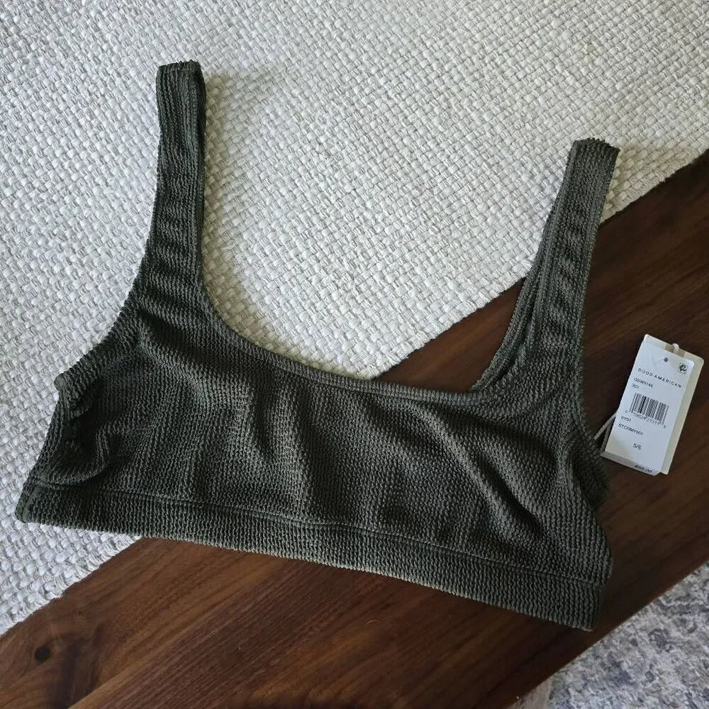 Good American Swim Top Women's 5/6 Green Polyester Always Fits Sculpt Scoop Neck